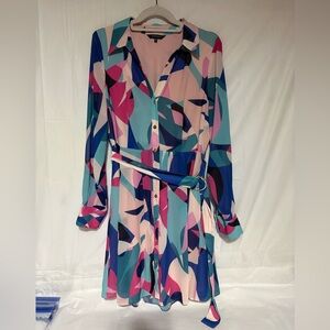 Portmans Multicolor Pink, Blue & Teal Abstract Shirt Dress